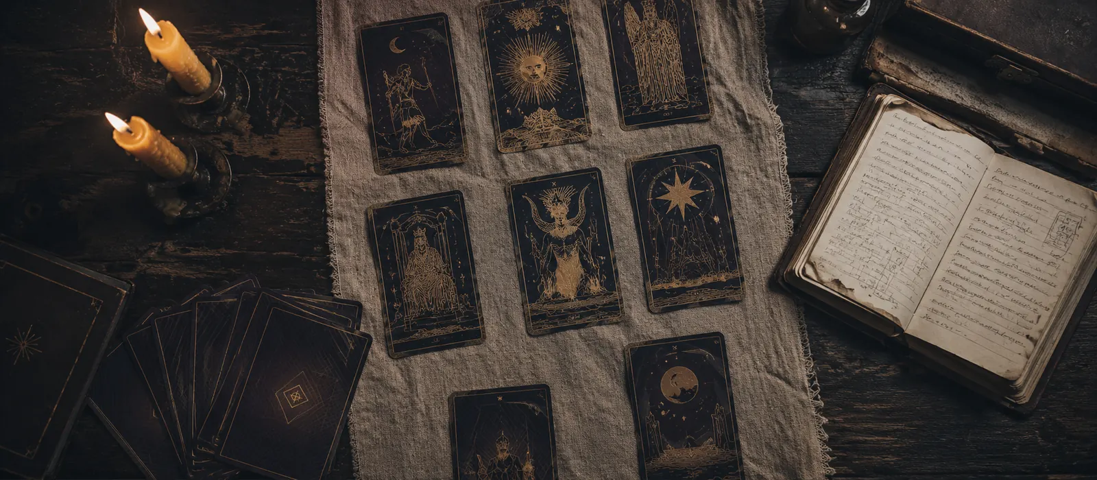 Reading table with tarot cards